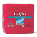 Capri Bladder Control Pads, Regular, 2 3/4in x 9 3/4in, White, 20 Pads Per Bag, Case Of 9 Bags