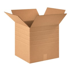 Partners Brand Multi-Depth Corrugated Boxes, 16in x 16in x 16in, Scored 14in, 12in, 10in, 8in, Kraft, Pack Of 10