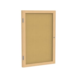 Ghent 1-Door Enclosed Natural Cork Bulletin Board, 24in x 18in, Wood Frame, Oak