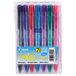 Pilot FriXion Clicker Erasable Gel Pens, Extra Fine Point, 0.5 mm, Assorted Barrels, Assorted Ink Colors, Pack Of 7