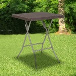 Flash Furniture Square Rattan Plastic Folding Table, 29inH x 23-1/2inW x 23-1/2inD, Brown