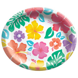 Amscan Summer Hibiscus Oval Paper Plates, 10in x 12in, Multicolor, 20 Plates Per Pack, Set Of 2 Packs