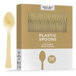 Amscan 8018 Solid Heavyweight Plastic Spoons, Gold, 50 Spoons Per Pack, Case Of 3 Packs