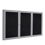 Ghent 3 Door Enclosed Recycled Rubber Bulletin Board, Satin Aluminum Frame, 48inH x 96inW, Black