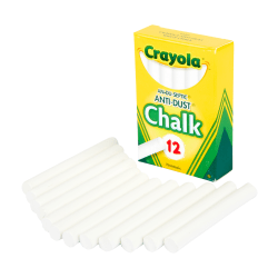 Crayola Anti-Dust Chalk, White, Box Of 12 Sticks