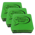 Charles Leonard Dry-Erase Whiteboard Magnetic Erasers, 2in x 2in, Green/Black, 12 Erasers Per Pack, Set Of 3 Packs