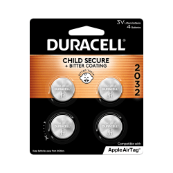 Duracell 3-Volt Lithium 2032 Coin Batteries, Pack Of 4