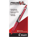 Pilot Precise V5 Liquid Ink Retractable Rollerball Pens, Extra Fine Point, 0.5 mm, Assorted Barrels, Red Ink, Pack Of 12