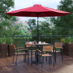 Flash Furniture Lark 7-Piece Outdoor Patio Table Set, 29-1/2inH x 35-1/4inW x 35-1/4inD, Red