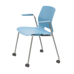 KFI Studios Imme Stack Chair With Arms And Caster Base, Sky Blue/Silver