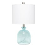 Lalia Home Hammered Glass Jar Table Lamp, 20inH, White Shade/Clear Blue Base