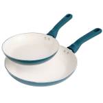 Spice by Tia Mowry Savory Saffron 2-Piece Ceramic Non-Stick Aluminum Frying Pan Set, Teal