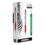 Zebra Pen Z-Grip Max Retractable Ballpoint Pens, Pack Of 12, Medium Point, 1.0 mm, Gray Barrel, Red Ink