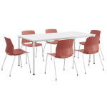 KFI Studios Dailey Table Set With 6 Poly Chairs, White Table/Coral Chairs