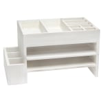 Elegant Designs Home Office Tiered Desk Organizer With Storage Cubbies And Letter Tray, 8-1/2inH x 15-1/2inW x 9inD, White Wash