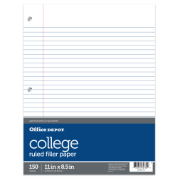 Office Depot Brand College-Ruled Notebook Filler Paper, 3-Hole Punched, 11in x 8 1/2in, 100 Sheets