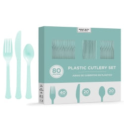 Amscan 8016 Solid Heavyweight Plastic Cutlery Assortments, Robins Egg Blue, 80 Pieces Per Pack, Set Of 2 Packs