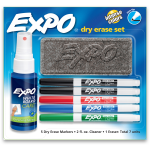 EXPO2 Low-Odor Dry-Erase Starter Kit, Fine-Point, 5 Markers, Black (2), Red, Blue, Green