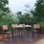 Flash Furniture Lark 5-Piece Patio Table Set With 4 Stackable Chairs, Teak