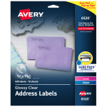 Avery Glossy Address Labels With Sure Feed Technology, 6520, Rectangle, 2/3in x 1-3/4in, Clear, Pack Of 600