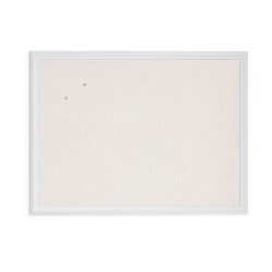 U Brands Linen Bulletin Board, 40in X 30in, White Wood Frame