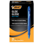 BIC Glide Bold Ballpoint Pens, Bold Point, 1.6 mm, Translucent Barrel, Blue Ink, Pack Of 36