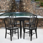 Flash Furniture Commercial Grade Round Metal Indoor-Outdoor Table Set, 29-1/2inH x 30inW x 30inD, Black