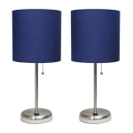 LimeLights Stick Lamps, 19-1/2inH, Navy Shade/Brushed Steel Base, Set Of 2 Lamps