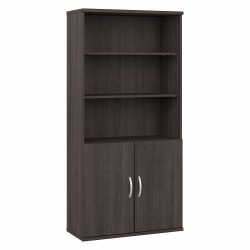 Bush Business Furniture Hybrid 73inH 5-Shelf Bookcase With Doors, Storm Gray, Standard Delivery