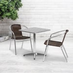 Flash Furniture Lila 3-Piece 23-1/2in Square Aluminum Indoor/Outdoor Table Set With Rattan Chairs, Dark Brown