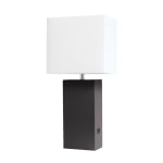 Elegant Designs Modern Leather/Fabric Desk Lamp With USB Port, 21inH, White Shade/Brown Base