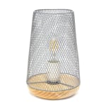 Simple Designs Wired Mesh Uplight Table Lamp, 9inH, Gray Shade/Natural Wood Base