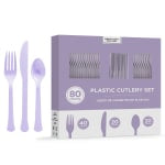 Amscan 8016 Solid Heavyweight Plastic Cutlery Assortments, Lavender, 80 Pieces Per Pack, Set Of 2 Packs