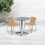 Flash Furniture Lila 3-Piece 27-1/2in Round Aluminum Indoor/Outdoor Table Set With Rattan Chairs, Beige