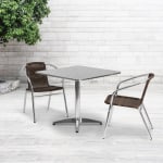 Flash Furniture Lila Square Aluminum Indoor-Outdoor Table With 2 Chairs, 27-1/2inH x 31-1/2inW x 31-1/2inD, Dark Brown, Set Of 3