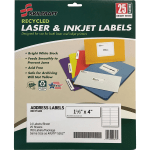 SKILCRAFT Recycled Address Labels - 1 21/64in Width x 4in Length - Rectangle - Laser, Inkjet - White - Paper - 14 / Sheet - 350 / Pack - TAA Compliant