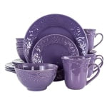 Elama 16-Piece Stoneware Dinnerware Set, Lilac Fields