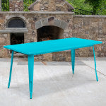 Flash Furniture Commercial Grade Indoor/Outdoor Metal Table, 29-1/2inH x 31-1/2inW x 63inD, Crystal Teal-Blue