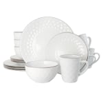 Elama 16-Piece Stoneware Dinnerware Set, Slate/Stone Pearl