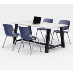 KFI Studios Midtown Table With 4 Stacking Chairs, 30inH x 36inW x 72inD, Designer White/Navy