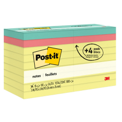 Post-it Super Sticky Notes, Assorted Sizes, Energy Boost Collection, Lined and unlined, 9 Pads/Pack, 90 Sheets/Pad