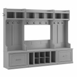 Bush Furniture Woodland Full Entryway Storage Set With Coat Rack And Shoe Bench With Drawers, Cape Cod Gray, Standard Delivery