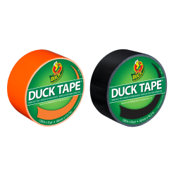 Duck Brand Duct Tape Combo Pack, 1-13/16in x 35 Yd, Neon Orange/Black, Pack Of 2 Rolls