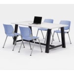 KFI Studios Midtown Table With 4 Stacking Chairs, 30inH x 36inW x 72inD, Designer White/Peri Blue