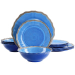 Elama Roma 12-Piece Melamine Dinnerware Set, Blue