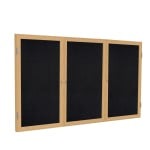 Ghent 3 Door Enclosed Recycled Rubber Bulletin Board, Oak Wood Frame, 48inH x 72inW, Black