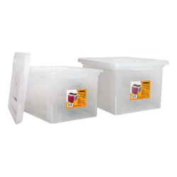 Lorell Storage File Boxes With Lift-Off Lids, Letter/Legal Size, 18in x 14 1/4in x 11in, Clear, Case Of 2