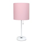 Creekwood Home Oslo Power Outlet Metal Table Lamp, 19-1/2inH, Light Pink Shade/White Base