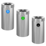 Alpine Industries Stainless Steel Compost Bin, Recycling Can And Trash Receptacle, 27 Gallons, Silver, Set Of 3 Receptacles