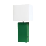 Elegant Designs Modern Leather/Fabric Desk Lamp With USB Port, 21inH, White Shade/Green Base